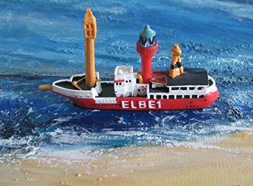 Einzigartiges Schiffsmodell: Miniatur Leuchtfeuer Elbe 1 Boot - 12 cm