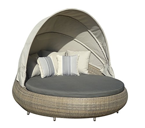 Luxuriöser Dehner Sun-Lounger Florida aus Aluminium und Polyrattan in Braun/Grau, 220x160x159cm.