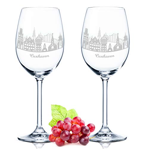 Edle Leonardo Weingläser mit Skyline Cuxhaven Gravur - Perfektes Geschenk für Weingenießer