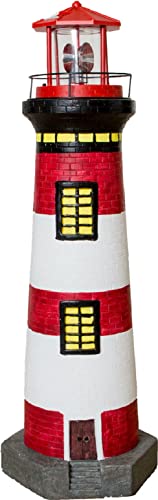 Handbemalter NATIV LEMODO Leuchtturm 83cm hoch - Solarbetrieben mit rotierendem Leuchtfeuer