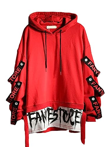 Stylischer Herren Techwear Kapuzenpullover in Rot - Perfektes Geschenk für Hip-Hop-Fans!