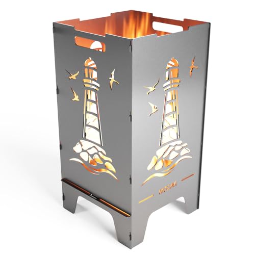 Entdecke die MOCAVI Edelstahl Feuertonne - Leuchtturm 73 cm für gemütliche Abende im Freien!