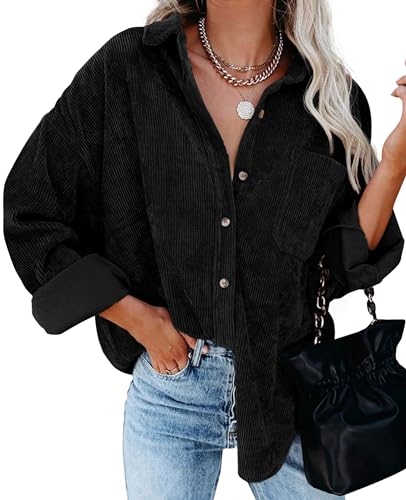 Modische Damen Cordjacke in Schwarz - Perfekt als Geschenk für Herbst/Winter