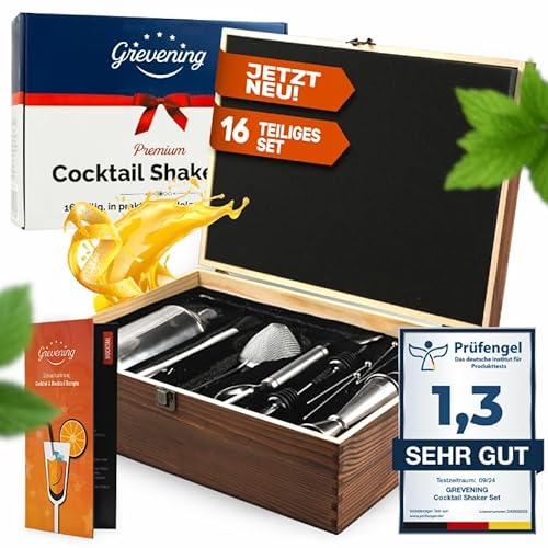 Premium Edelstahl Cocktail Shaker Set - Perfektes Geschenk mit Rezeptbuch!