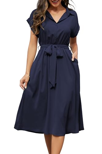 Sommer-Kleid für Damen: Elegant, knielang, mit V-Ausschnitt und Taschen. Perfektes Geschenk!