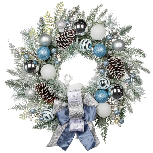 Edler Weihnachtskranz in Silber und Blau mit festlicher Deko, Ø 60 cm