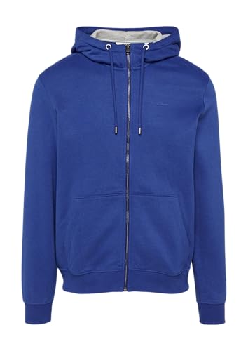 Stylische s.Oliver Sweatshirt-Jacke in ozeanblau mit Kapuze und Logo, Größe M