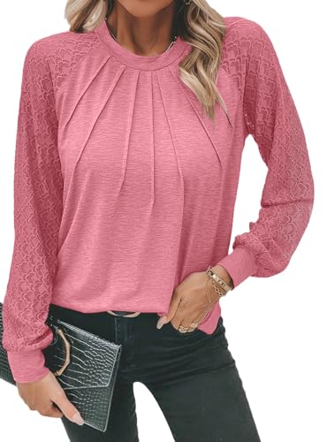 Stilvolle Damen Lace Bluse mit Rundhals, Herbst Mode Geschenk, Größe 42-44