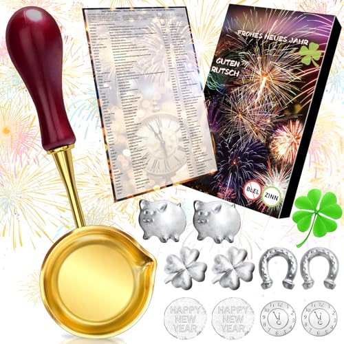 Magisches Zinngießen Set: 10 Zinnfiguren, Löffel mit Deutungen - Gesunde Alternative zum Bleigießen für Silvesterpartys und als Glücksbringer