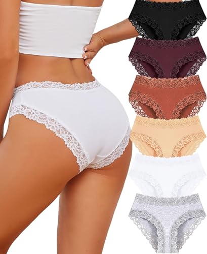 6er Pack Damen Unterhosen aus Baumwolle und Spitze - ALL OF SHE
