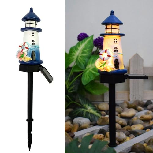 Solar Leuchtturm Lichter in Blau und Weiß für Garten und Hof, wasserdicht.