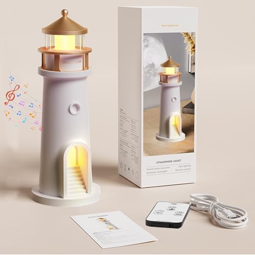 Magische Atmosphäre: LUKIUP Leuchtturm Deko mit LED Mondlicht Projektor und Bluetooth.