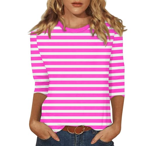 Lässige Damen Trachtenbluse mit Streifenmuster - Sommer Shirts in Rosa