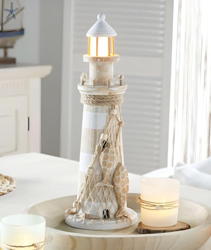 Einzigartiger LED Leuchtturm aus Holz, 40 cm hoch, im Shabby Look
